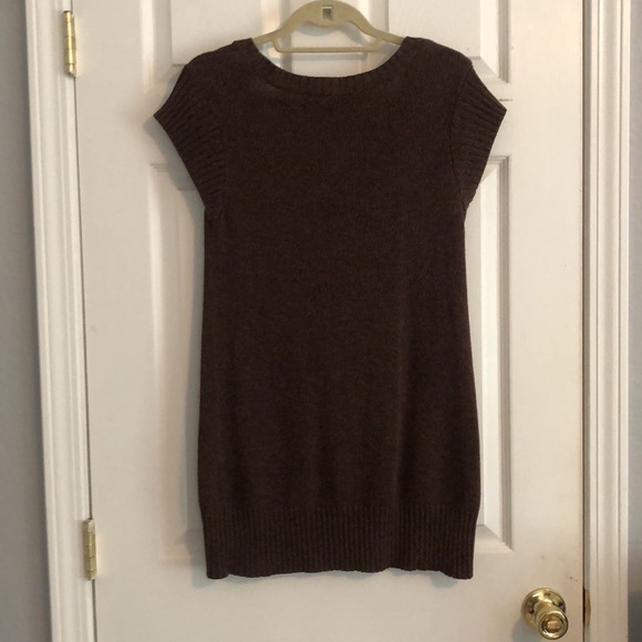 🌻5/35🌻 XXS | Brown Cap Short Sleeve Sweater Dress Stretchy Tunic Length Size L - Picture 3 of 7